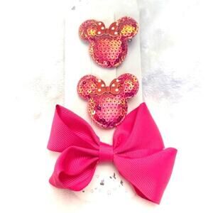Minnie Mouse Dark Pink Sequin & Bow Hairclips for Girls-NEW